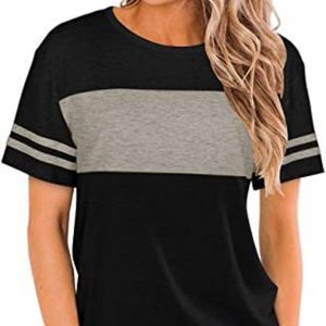Bofell Womens Tshirts Short Sleeve Summer Tops Color Block Side Split Shirts